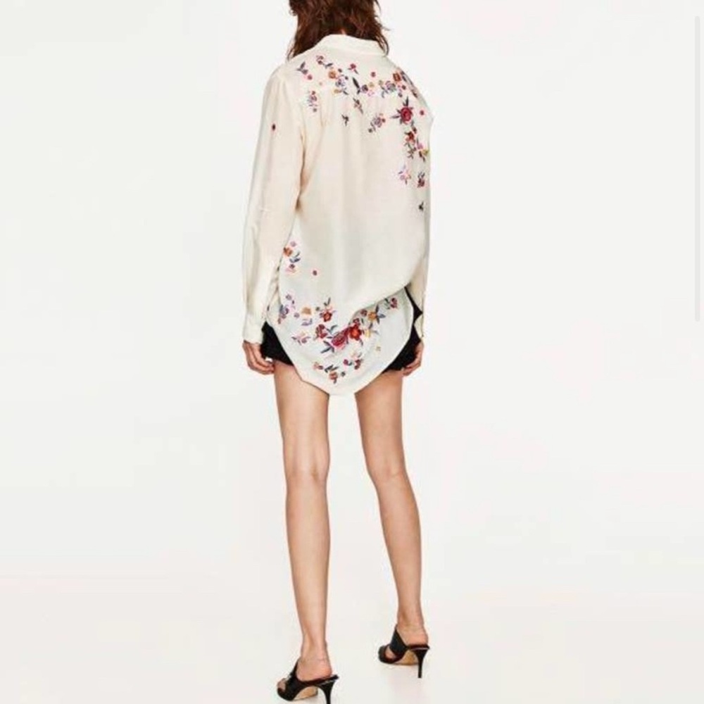 Zara Floral Embroidered Button-Up Shirt XS - Picture 3 of 5